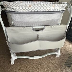 Gray and White Baby Bassinet with Storage